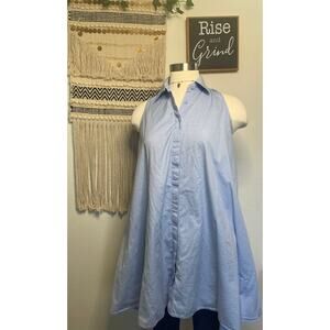 Rebecca Mincoff Cotton Sky Blue Button Up Shirt Dress XS